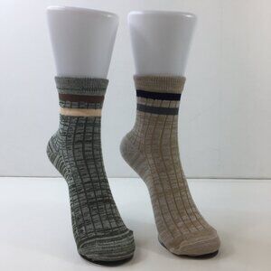 Your Missing Sock Set 2 Striped Unisex Crew Socks Ribbed Tan Green